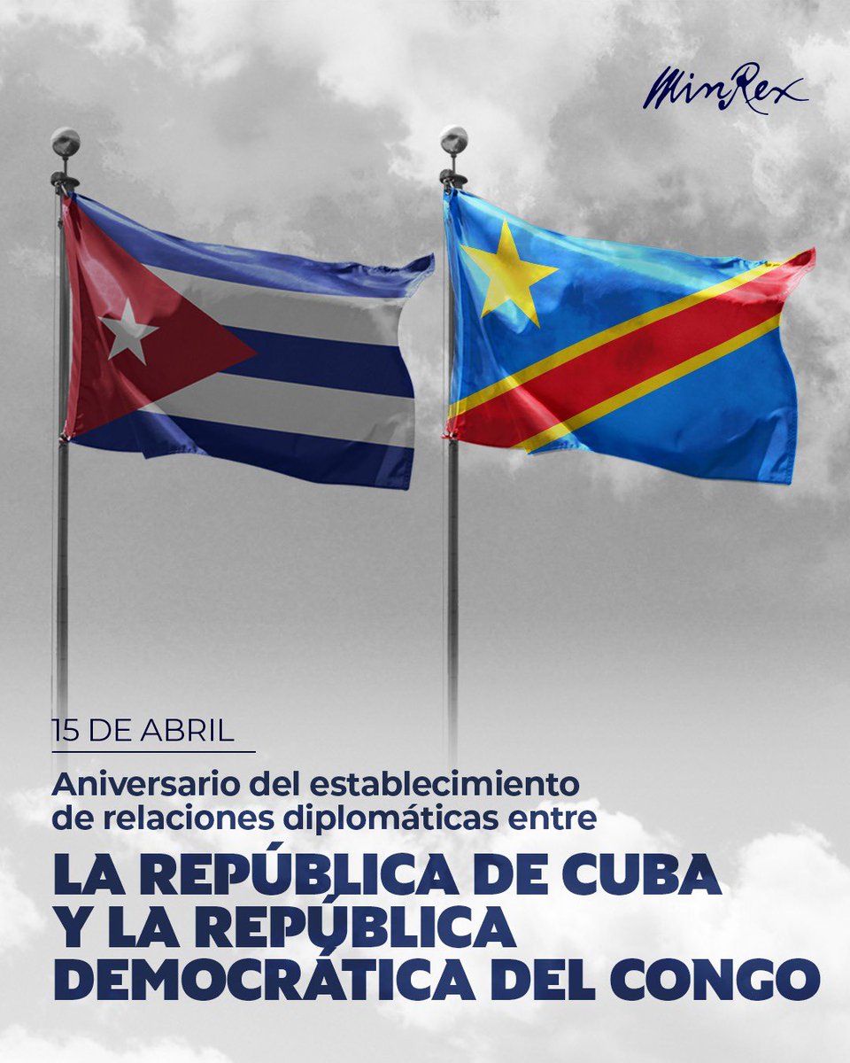 Cuba y la República Democrática del Congo 🇨🇩 celebran el 52 aniversario del establecimiento de relaciones diplomáticas entre nuestras naciones.

Refrendamos nuestra voluntad de continuar consolidando y ampliando los lazos de cooperación y amistad entre nuestras naciones hermanas.