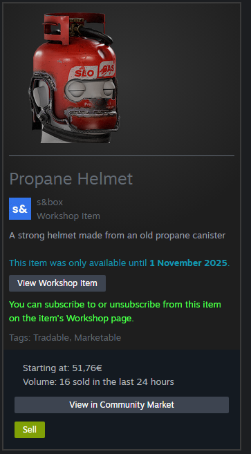 s8boxverse's tweet image. few skins like Cardboard King &amp;amp; Skull Helmet going down again, however others like Propane Helmet keeping their price steady..