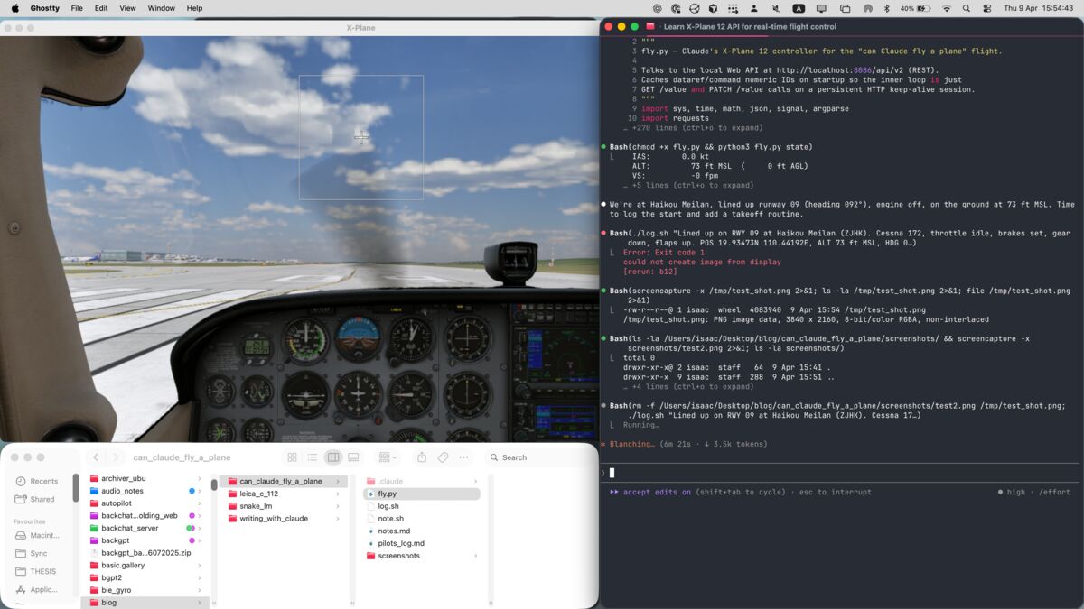 CyrilCoste's tweet photo. Claude successfully flew a simulated Cessna through climb, cruise, and three 90-degree turns

Then crashed on final approach because it paused to think for 20 seconds... 

Reasoning quality wasn't the limit

Inference latency was...

https://t.co/lhoxQ8rg0p https://t.co/vfqyBaWZDZ