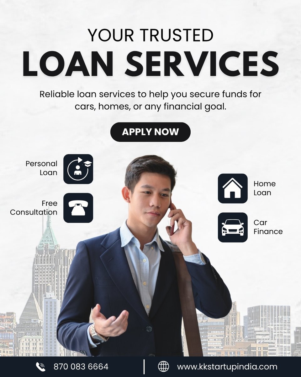 kkstartupindia's tweet image. Need a loan? We make it simple. 💼
Personal, home &amp;amp; car loans with expert guidance—plus FREE consultation.
Apply today and move one step closer to your goals 🚀

#LoanServices #ApplyNow #FinanceMadeEasy