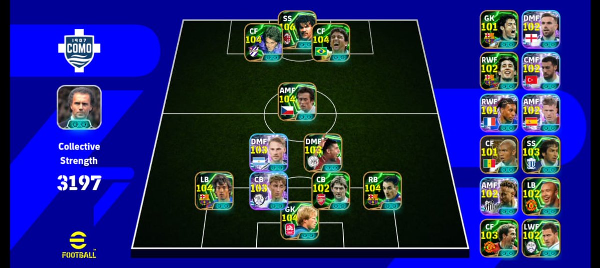 BigFathiu's tweet image. This front three is absolutely illegal in the final third. If you see this squad in Div 1, just know it’s going to be a long game.
​Rate my squad 1-10? 👇 #eFootball  #eFootball2026 #MobileGaming