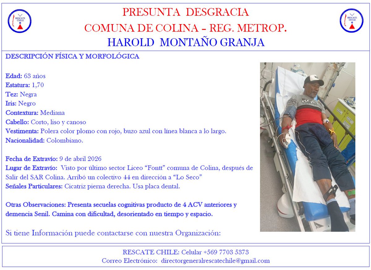 Denuncia por Presunta Desgracia.

Comuna de Colina - Región Metropolitana.