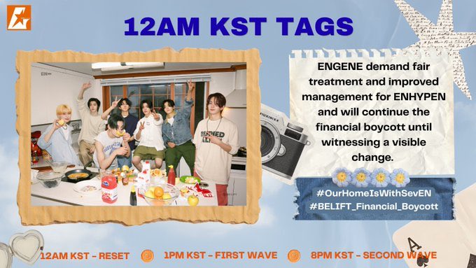 NEW TAGS ARE OUT. LET’S GO ENGENEs rt this and drop tags!! 

ENGENE demand fair treatment and improved management for ENHYPEN and will continue the financial boycott until witnessing a visible change. 

#OurHomeIsWithSevEN
#BELIFT_Financial_Boycott