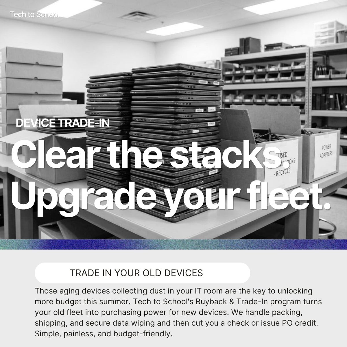 techtoschool's tweet photo. Those aging devices in your IT room are worth more than you think. Get your trade-in quote today at https://t.co/PyMwBKkjN4
#EdTech #K12Technology #Buyback #DeviceRefresh #TechToSchool https://t.co/vPu5IMxPZw