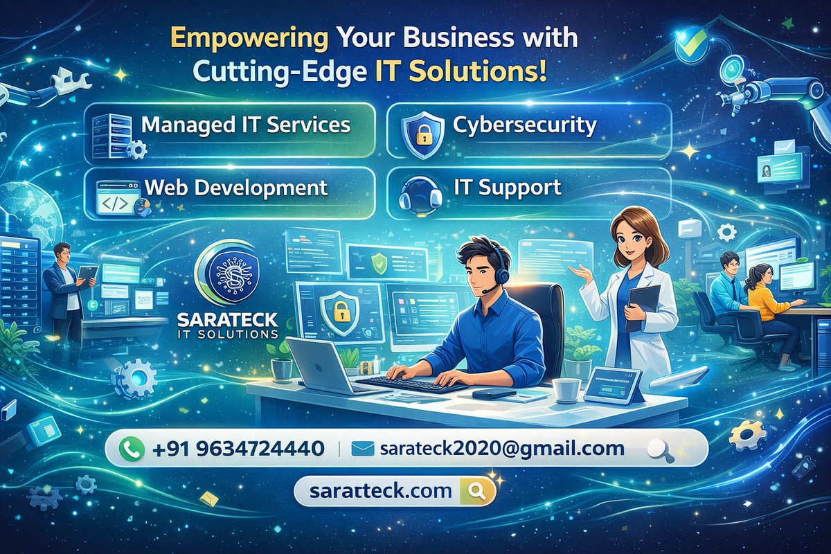 Sarateck1's tweet image. 🚀 Power your business with Sarateck IT Solutions

🔐 Cybersecurity
💼 Managed IT
🌐 Web Development
⚙️ IT Support
📞 +91 9634724440
📧 sarateck2020@gmail.com
💡 Secure. Smart. Scalable.
#ITServices #CyberSecurity #Sarateck #TechSolutions #DigitalTransformation