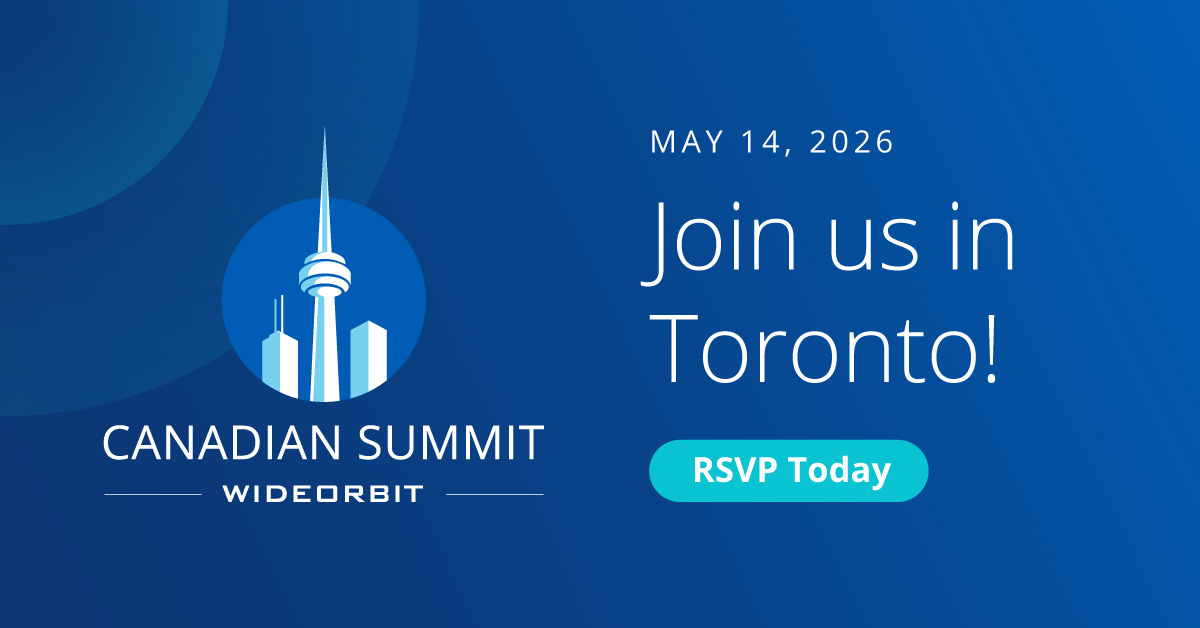 WideOrbit's tweet photo. Our WideOrbit Canadian Summit is coming up on May 14, 2026, in Toronto. We’ll share updates on WideOrbit initiatives for the Canadian market, hear industry perspectives on AI and integrations, and wrap up with cocktails and conversation. RSVP here >  https://t.co/49t1vGAP1S https://t.co/S6ifc8yI8L