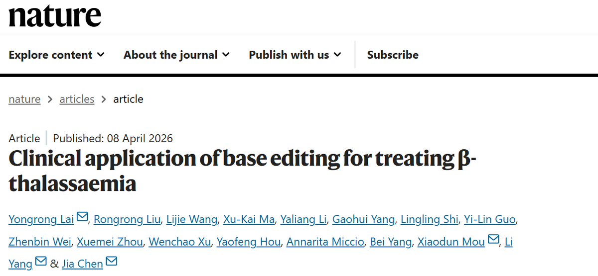 Correctseq's tweet photo. Proud moment for CS-101 🚀
Published in @Nature on April 8, CS-101 enabled β-thal patients to achieve rapid, durable transfusion independence after a single treatment, with strong safety signals.https://t.co/O1KP1XNXy9 https://t.co/7I4Vu7vlIp