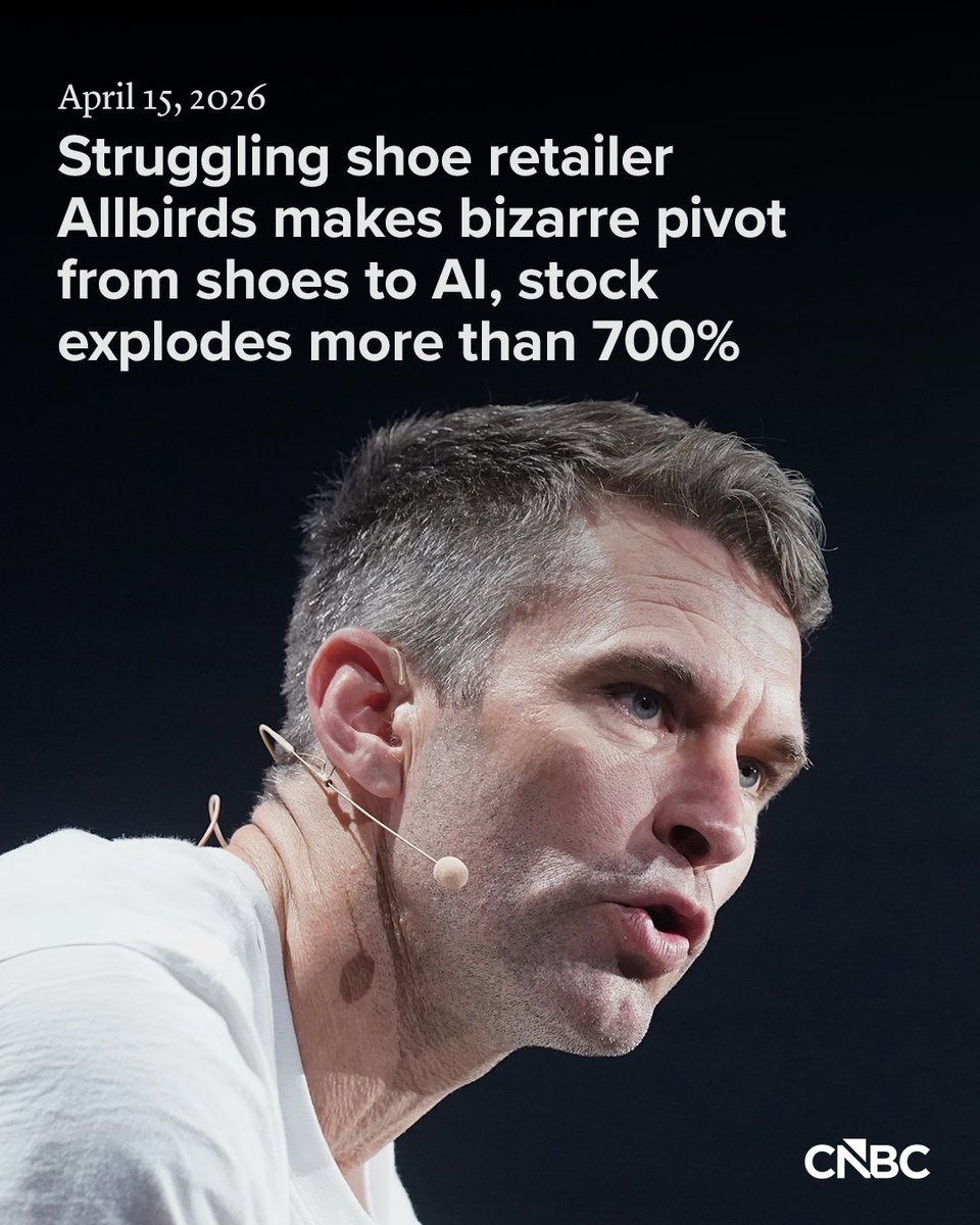 CNBC's tweet image. Allbirds made a surprising announcement Wednesday that it is pivoting from shoes to artificial intelligence.

The move boosted shares of the miniscule market cap company — it was valued at about $21 million at Tuesday’s close — by more than 700%. The shares, which were under $3 a