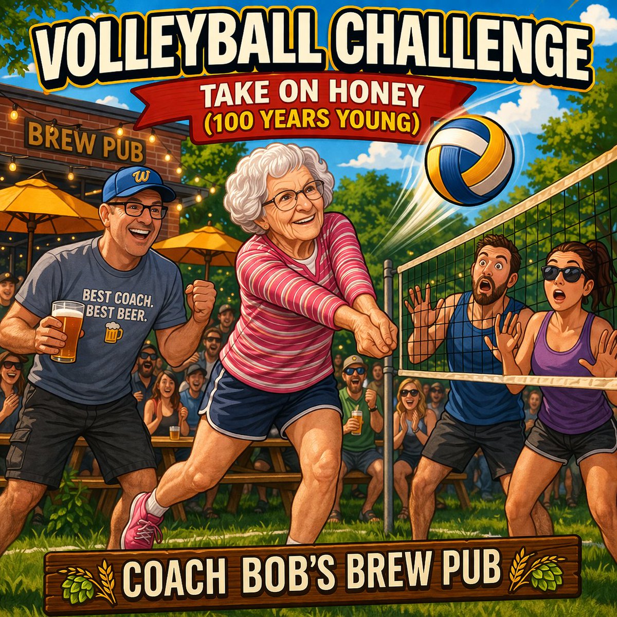 marketingwebpro's tweet image. 🏐 VOLLEYBALL CHALLENGE 🏐

Think you’ve got game?
Come take on Honey—our 100-year-old volleyball star 💪
She’s still running the court and not slowing down anytime soon.
#CoachBobsBrewPub #VolleyballFun #OutdoorFun #ChallengeAccepted #100YearsYoung #GoodTimes #WeekendVibes