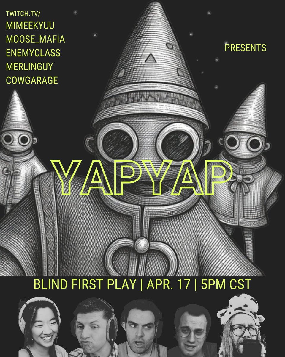 cowgarage's tweet photo. Let's help Meems move home!  12-hour stream THIS FRIDAY at https://t.co/kbAS8MtCTR | Hang out for our signature brand of The Sus™ with YAPYAP at 5 PM CST! #yapyap #firstplay #twitch #ttv #collab https://t.co/wlVohla0Sg