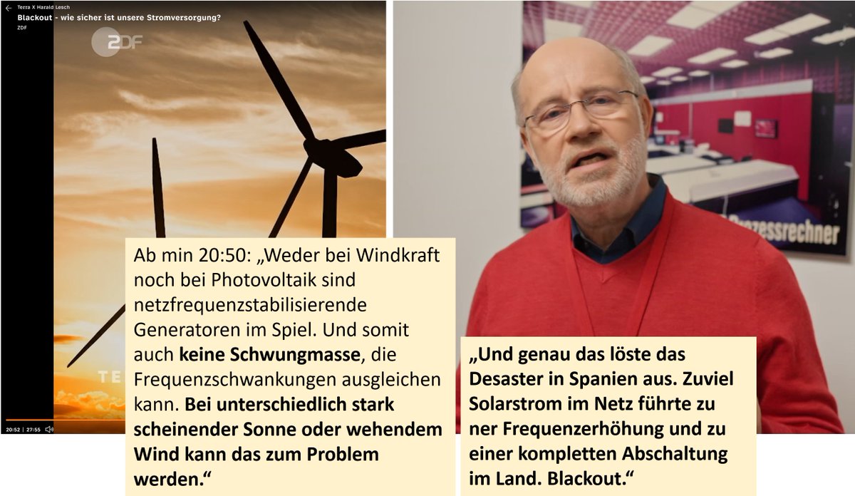 EE_Fakten's tweet image. Zu #Blackout hat Astrophysiker und Kernkraftgegner H. Lesch eine reißerische Doku gesendet. Mit vielen Grundlagen und einer grob vereinfachten Beschreibung der Ursache des Blackouts Spanien. Ohne Nennung der Wechselrichter-Problematik sehr unbefriedigend.
zdf.de/play/dokus/ter…