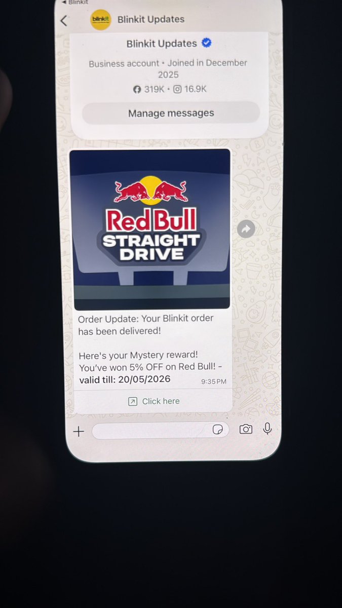 XeraReply's tweet photo. @dealztrendz The second mystery reward, lol. 
In total I spent ₹350 for 5 red bulls. Still a good deal 🥳 https://t.co/BDq3WfyF5x