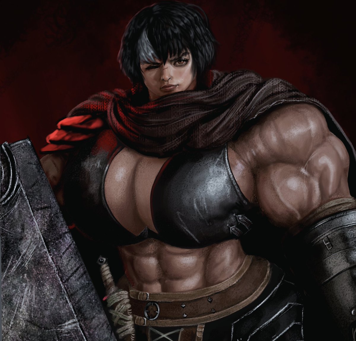 SimpleTen222293's tweet photo. Another one of my take for a genderbend version of Guts. 
#muscle #musclewoman #muscleart #musclegirl #berserk https://t.co/CR1o43FBsr