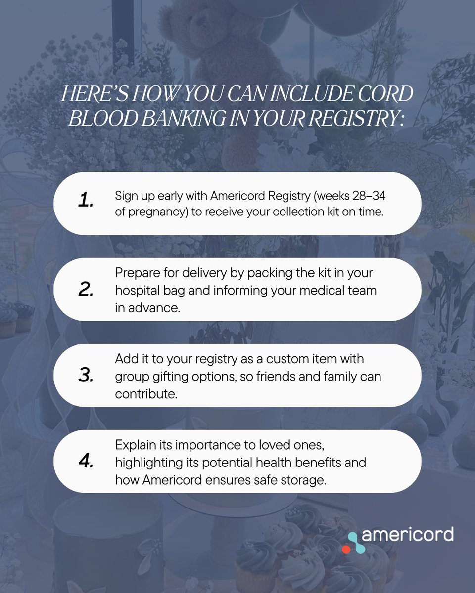 Americord's tweet photo. Let’s be real: adding a health service to your baby registry can feel a little unconventional when everyone is expecting to buy tiny socks and wipe warmers. But when it comes to long-term value, cord blood banking is the ultimate gift of health and peace of mind.

#newmom #cordbloodbanking #pregnancy #cordblood #stemcells #pregnant