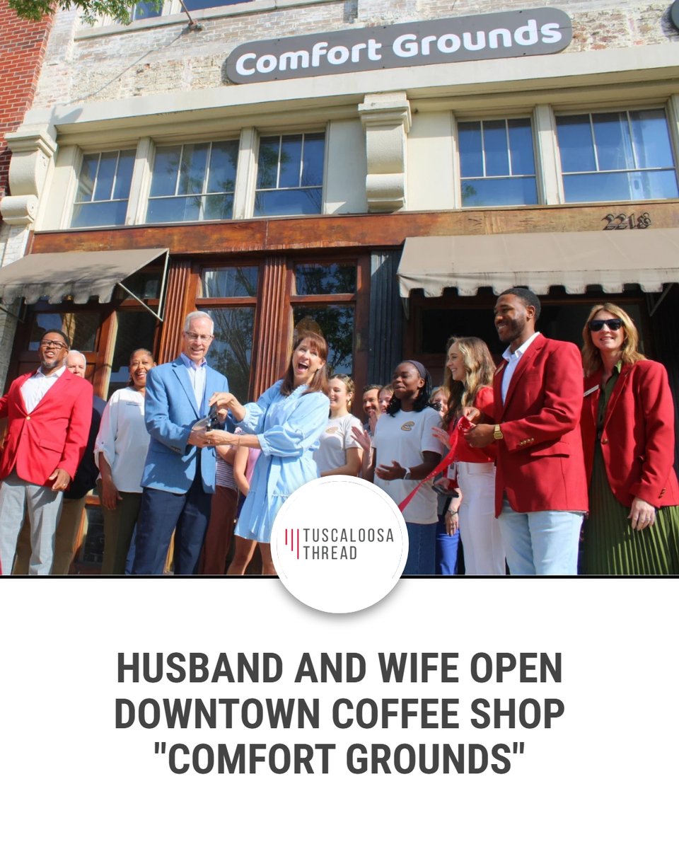 TCLThread's tweet photo. A couple who moved to Tuscaloosa nearly 10 years ago celebrated the opening of their downtown coffee shop with a Monday morning ribbon-cutting.

Read more: https://t.co/gptSI8BeKe https://t.co/BN2zMxksIo