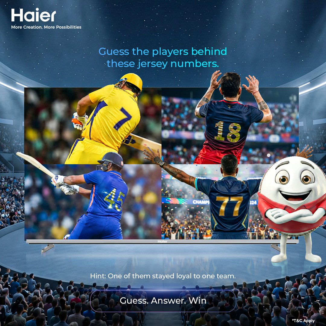 IndiaHaier's tweet image. Turn numbers into names and turn guesses into wins!

- Follow @IndiaHaier 
- Comment your answer
- Get it right and stand a chance to win.

*T&amp;amp;C Apply

#Haier #MoreCreationMorePossibilities #Contest