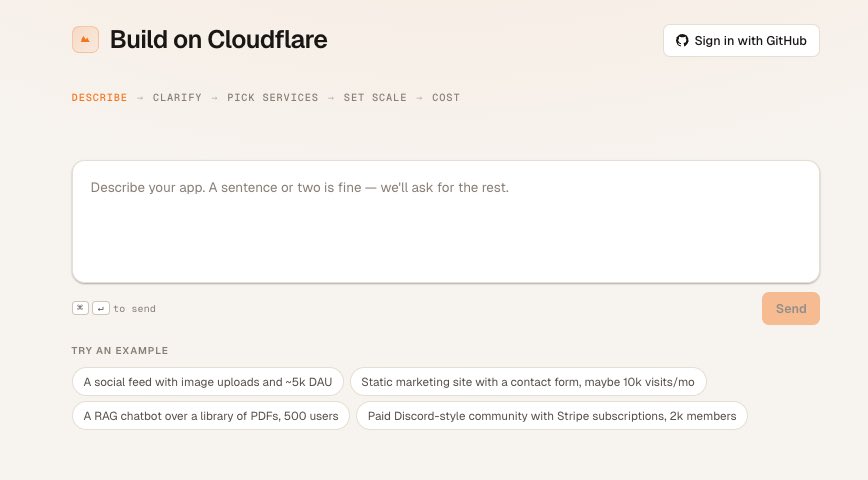 Ramkarthik's tweet photo. Cloudflare has some of the best products and extremely generous free tier. The challenge for someone who wants to build on Cloudflare is knowing what services are available and what they cost.

That’s why I built “Build on Cloudflare” - to know what services you’ll need and what’s it’s likely to cost. 

Still early so I’m not publishing it. But soon.