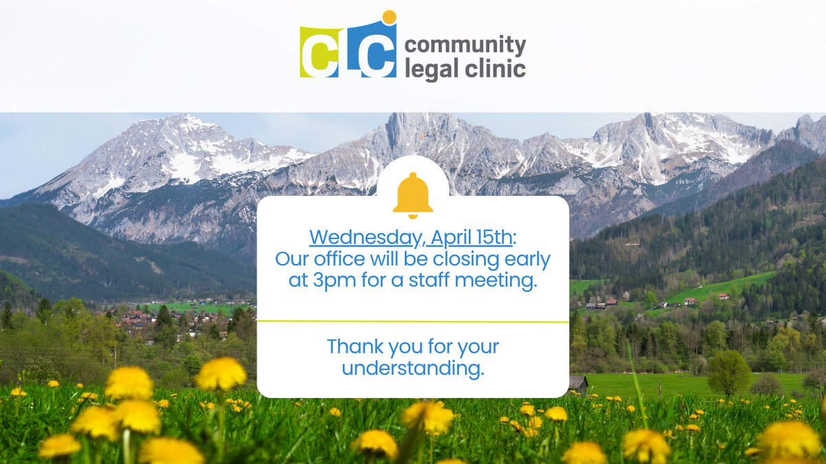 FortMacLegal's tweet photo. Please note, our office will be closing early on Wednesday, April 15th at 3pm for a staff meeting. https://t.co/BRfyWhEUlH