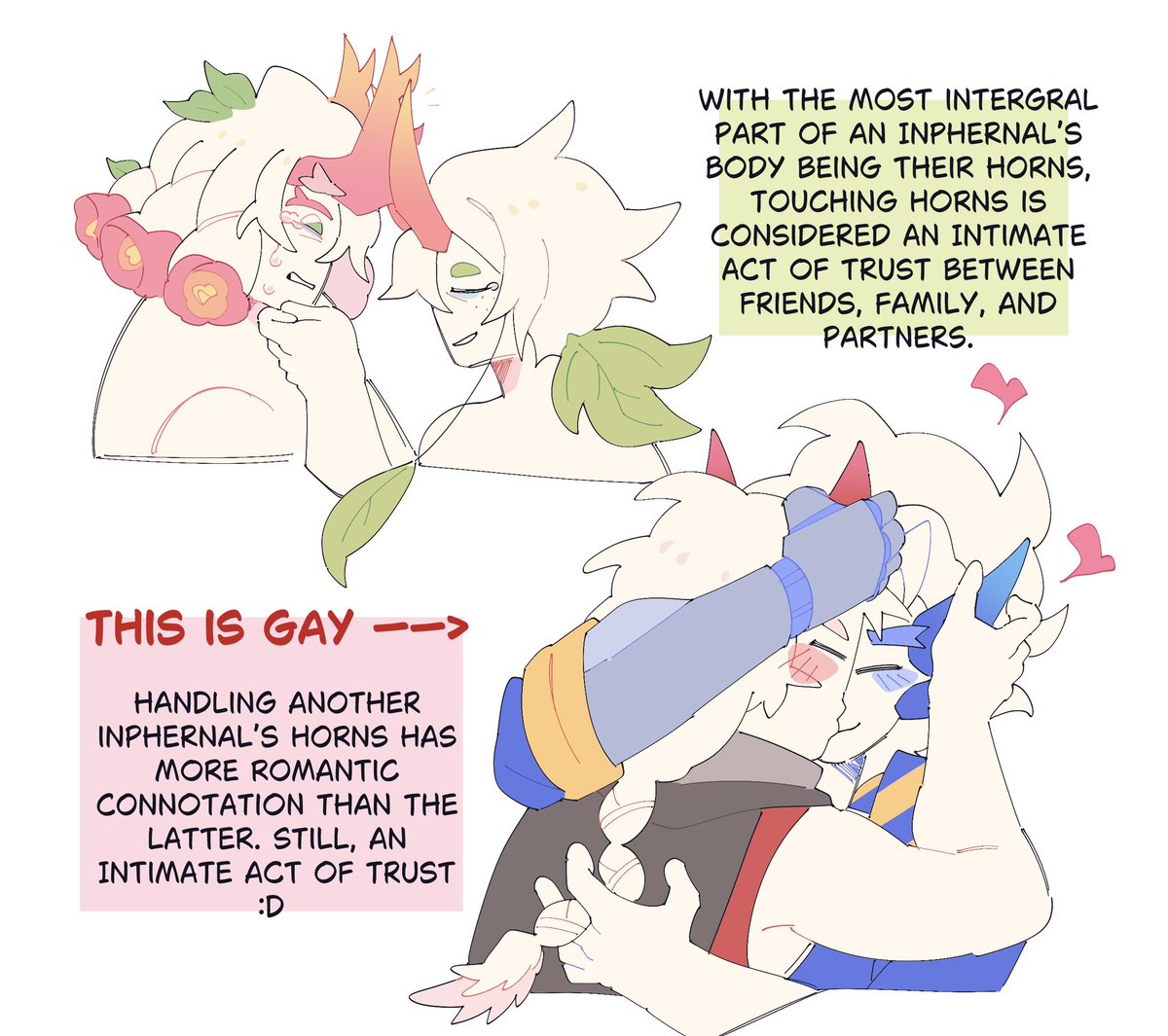ahi_bit's tweet image. Horns being an inphernal’s weak spot means touching them is sacred. It’s generally considered taboo to touch them without permission, although the culture surrounding it changes depending on the region #phighting