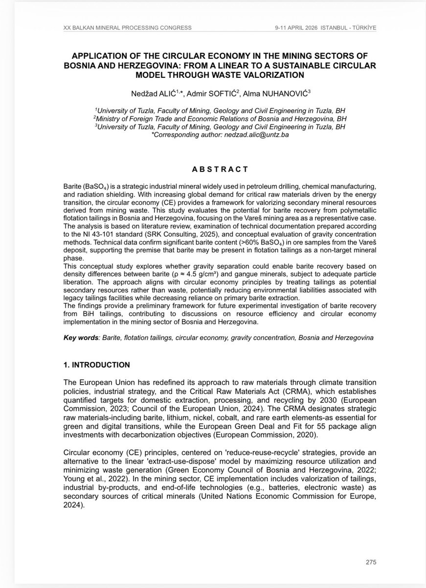 Sofftta's tweet photo. APPLICATION OF THE CIRCULAR ECONOMY IN THE MINING SECTORS OF
BOSNIA AND HERZEGOVINA: FROM A LINEAR TO A SUSTAINABLE CIRCULAR
MODEL THROUGH WASTE VALORIZATION https://t.co/tJlwZKiw5U