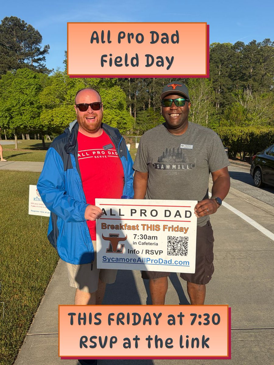 SycamoreES's tweet photo. Set your alarms and join us Friday morning for All Pro Dads! We will start at 7:30 in the cafeteria with breakfast and then enjoy some friendly competition with your kids! Click the link to RSVP! See you there! https://t.co/pfpAhUf0fd https://t.co/MLiG4V1rxP