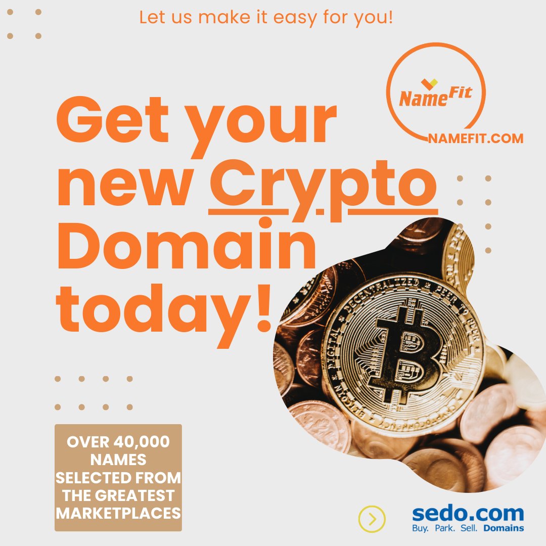 namefit1's tweet image. If you are looking for a #Crypto #domainName, #NameFit is the place to find it! We have a selection of only top-level #domains and also added several #search features to make it easy for you to find your new #name!

Visit👉 NameFit.com/Crypto/

Let us make it easy for you!