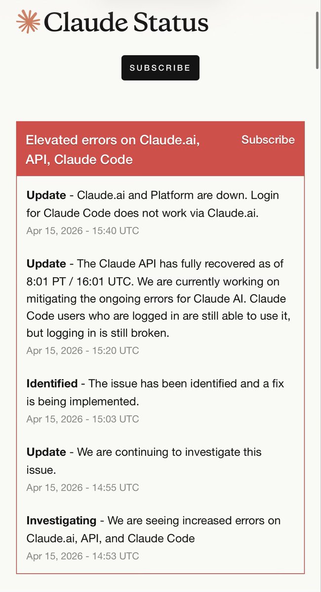 slackpixel's tweet photo. @claudeai is down right now. https://t.co/CuWBDdMINg