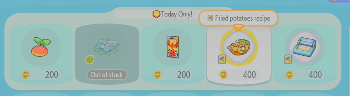 Hystopia's tweet photo. "Visit a friend" island daily shop recipe:
- Fried potatoes
- Inflatable boat

Private island link code: JKFWLX
NOT CLOUD ISLAND 🚫☁️
Until 6AM JST

Feel free to visit and get recipes ✨
There's no proper decorations or builds📷
#pokopia #PokémonPokopia #ぽこポケレシピ配布 https://t.co/L2ZWPb1PUG
