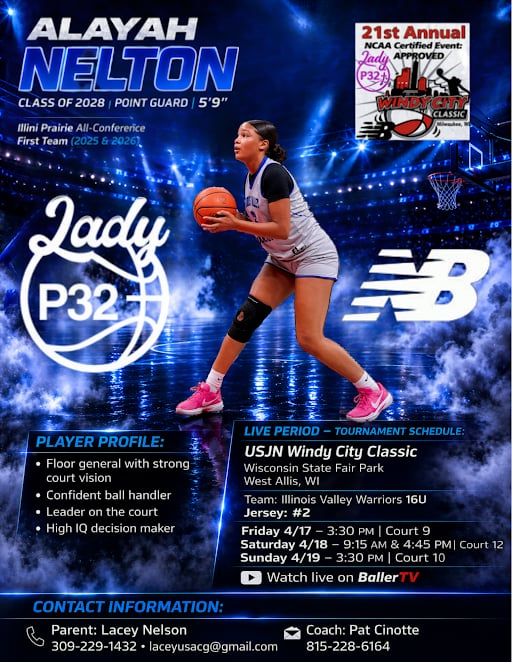 Alayah_Nelton's tweet photo. Weekend Schedule 🏀
Windy City Classic | Milwaukee, WI

Illinois Valley Warriors 16U | #2

Coaches I would love the opportunity to show you what I'm capable of on the court this weekend! Can't wait to compete with my team this weekend.

Alayah Nelton| 2028 | 5’9” G https://t.co/LAgKVRFbVa
