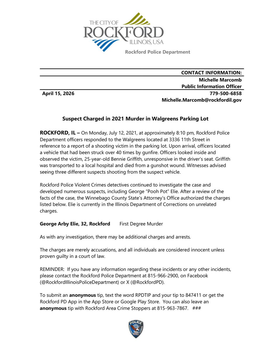RPD RELEASE: Suspect Charged in 2021 Murder in Walgreens Parking Lot