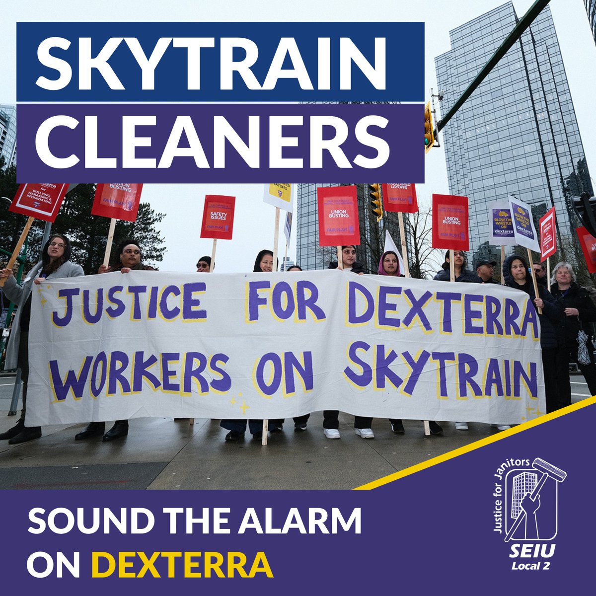 seiulocal2can's tweet photo. 📝SIGN THE PETITION!
https://t.co/WHeGv3nmNx

Dexterra SkyTrain cleaners in Vancouver are sounding the alarm about a litany of workplace violations and safety concerns on the @TransLink system.  This is about safety, dignity, and public health. It’s time for TransLink to listen. https://t.co/W5CuOpn7vA