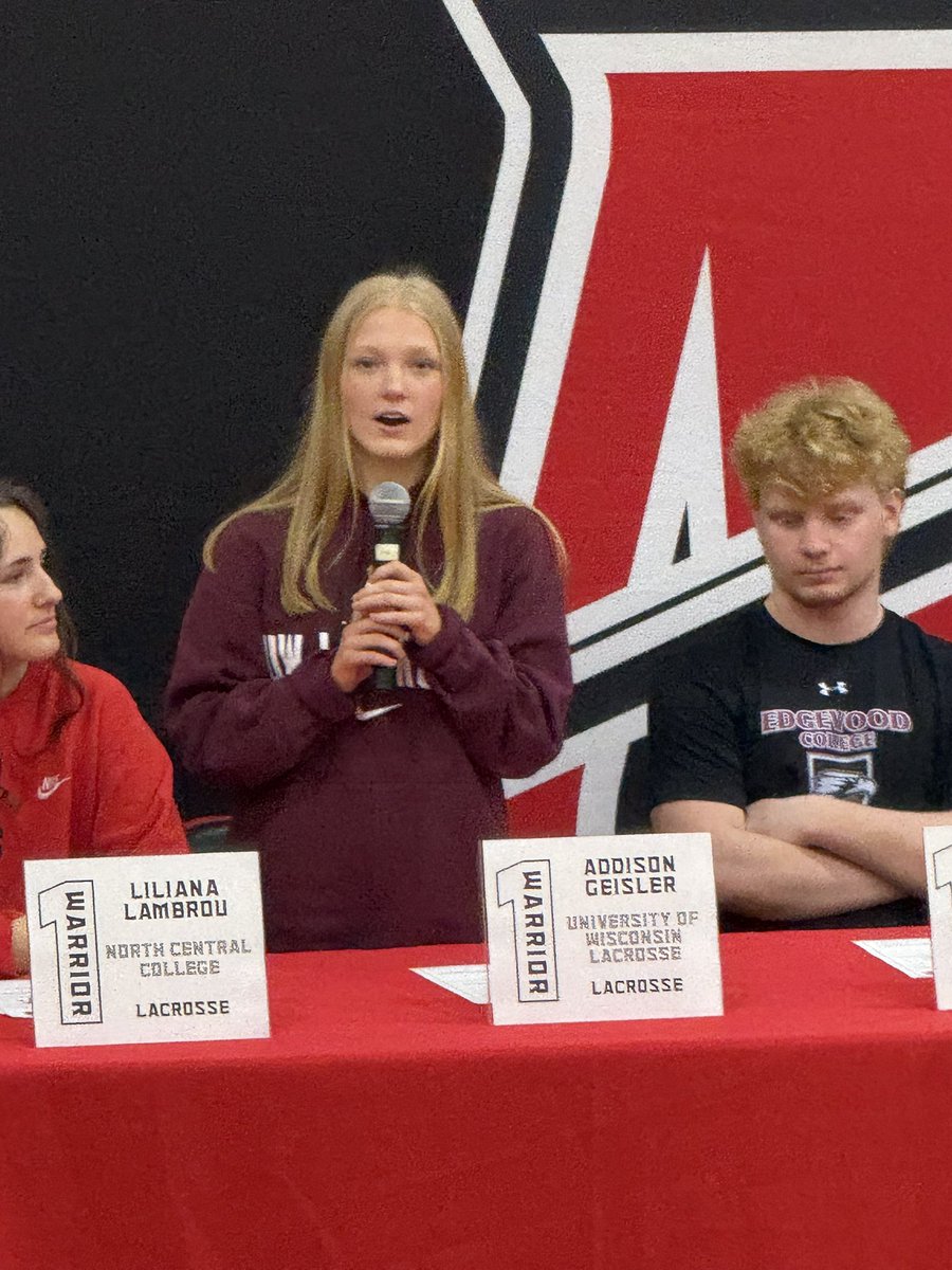 MSKLaxBooster's tweet photo. Congrats to our Muskego Lacrosse athletes recognized on Spring D3 Signing Day!

Shoutout to our Class of 2026 commits
Addison Geisler — UW-La Crosse
Ben Geisler — Edgewood University
Lili Lambrou — North Central College

We are so proud of you all and excited to see what’s ahead. https://t.co/I125aJwGiu