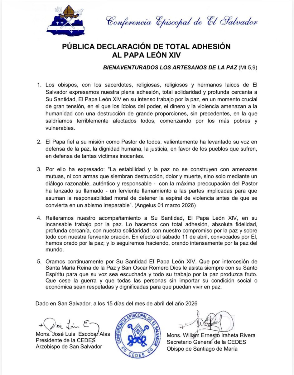 PÚBLICA DECLARACIÓN DE TOTAL ADHESIÓN AL PAPA LEÓN XIV