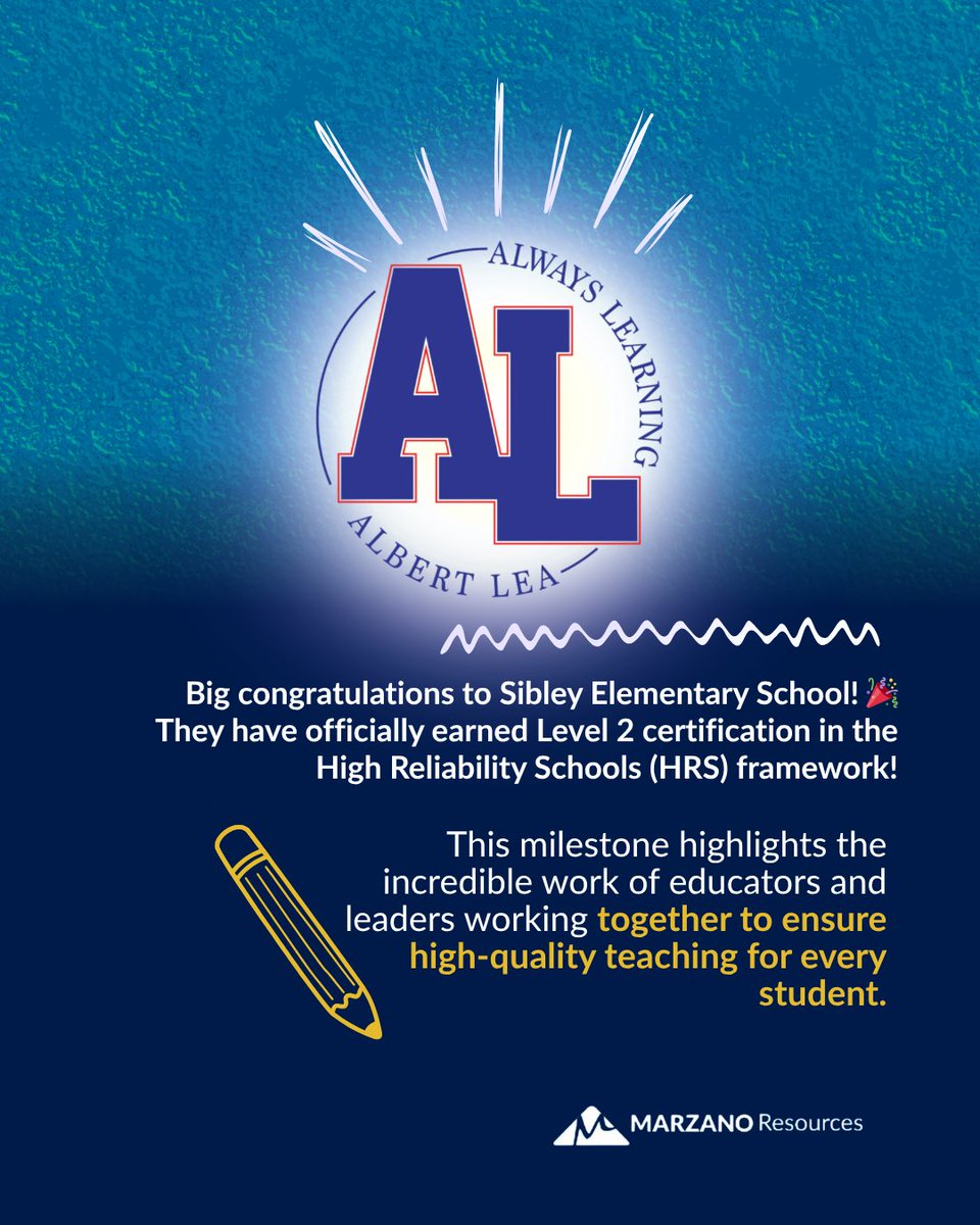 MarzanoResource's tweet image. Big congrats to Sibley Elementary! 🎉

Level 2 HRS certified—proof that strong teaching systems = real student success.

Learn more → albertleatribune.com/news/administr…

#EffectiveTeaching #EducationMatters #StudentSuccess