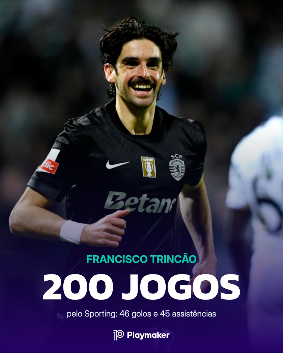 🇵🇹Francisco Trincão chega aos 200 jogos pelo Sporting.

Estreou-se pela mão de Rúben Amorim em agosto 2022 frente ao SC Braga. Marcou 46 golos e fez 45 assistências pelos leões.