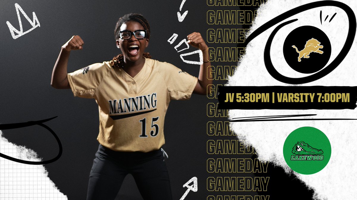 Manning_High_'s tweet photo. 🦁 GAMEDAY! Face off against Lakewood TODAY! JV Softball at 5:30PM, Varsity at 7:00PM. Come out and support your Monarchs! #MonarchPride #SomethingtoROARabout https://t.co/PxP0T5i9b3