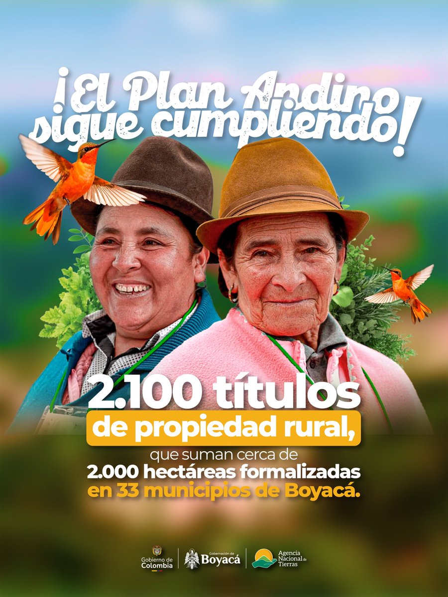 laisared1's tweet photo. Hoy, miles de campesinas y campesinos en Boyacá pueden decir con orgullo: ¡Esta tierra es mía! 🌱

Porque, lo que durante años trabajaron con esfuerzo y esperanza, hoy les pertenece legalmente.

Hicimos propietarios a quienes han dedicado su vida al campo.

#TítulosPorBoyacá https://t.co/WUd8YBZPxE
