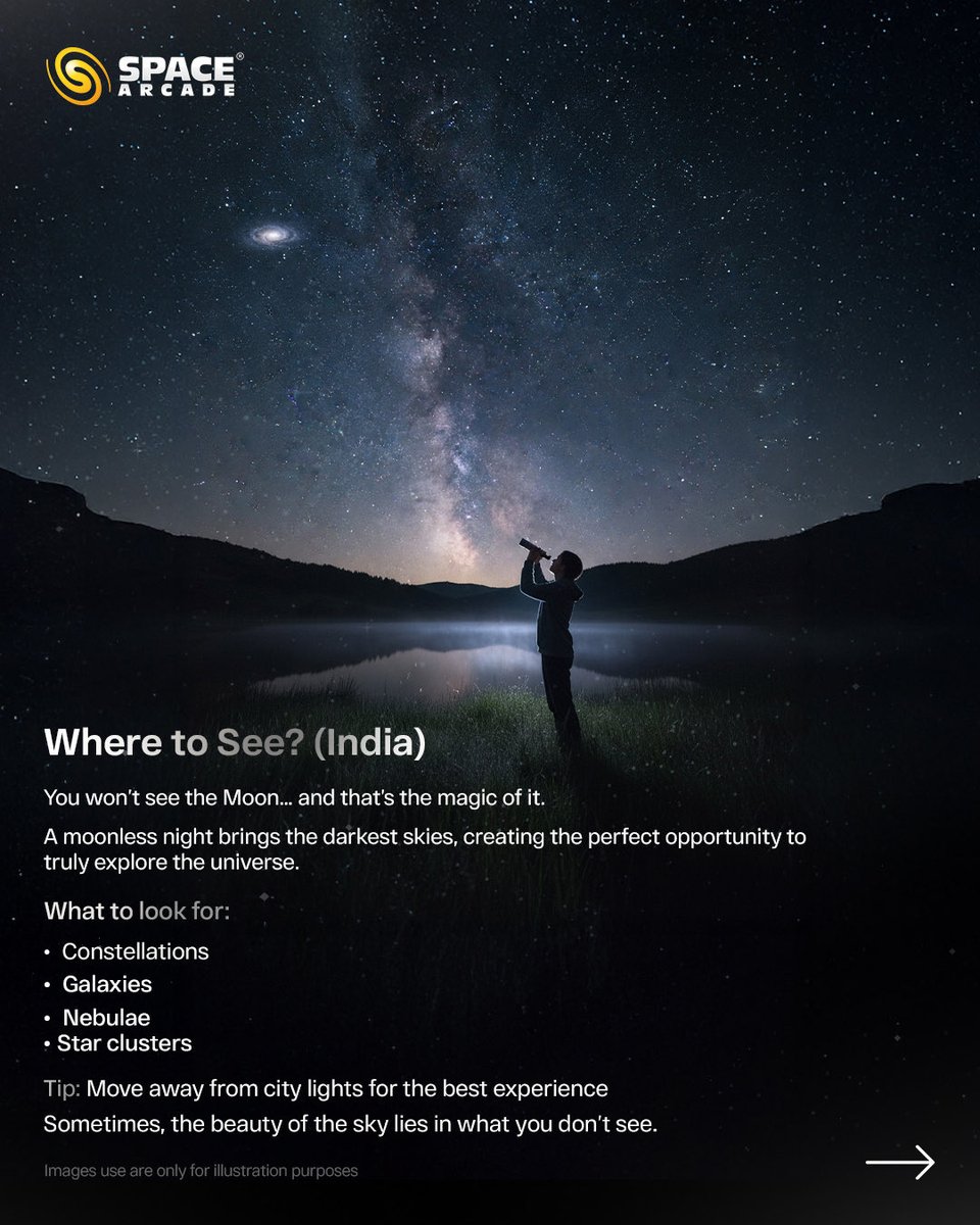 No Moon. No light. Just the universe in its purest form 🌑✨

This 17th April, experience the beauty of a New Moon night  when the sky turns darker, deeper, and perfect for stargazing.
With zero moonlight, faint wonders like constellations and the Milky Way become easier to spot.