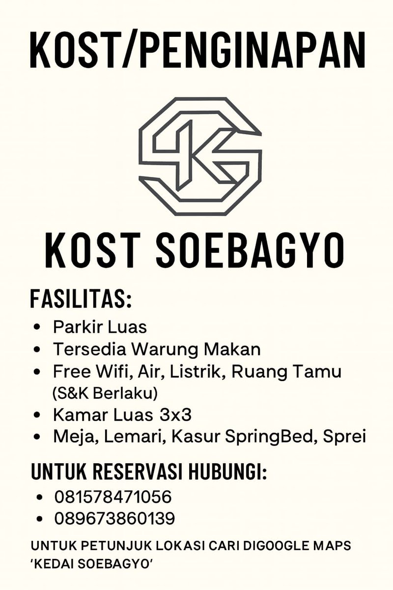 GtSubagyo's tweet photo. ~Monggo2,..... Bagi yang membutuhkan kamar Kosd Cowok utk Pekerja, Pelajar atau Mahasiswa silahkan Hub Notel terlampir,..🙏
~Monggo kamar kosd murah tapi ya tidak murahan fasilitas Ok, Listrik, Wifi, full,... 
Kamar langsung siap pakai bila Cocok,.... Ok &amp; infokan sahabatmu 👍🙏 https://t.co/j2URFv8UOS
