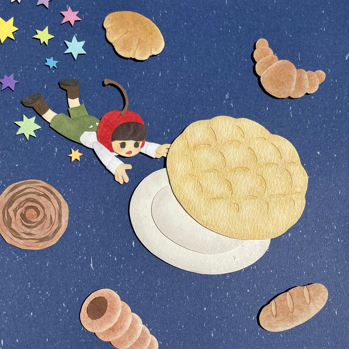 yomosgala's tweet photo. 『 Flying Catch Melon-Bread 』
#切り絵 #貼り絵 #半立体
#アナログアート #craftart https://t.co/X6nDVRUxhG