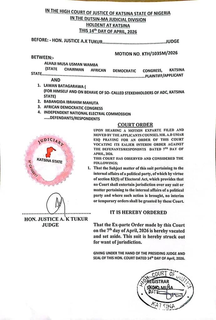 TufiaTv's tweet photo. Breaking;

Court rules on ADC crisis, says it can't interfere in internal party affairs https://t.co/zzzRWoMELS