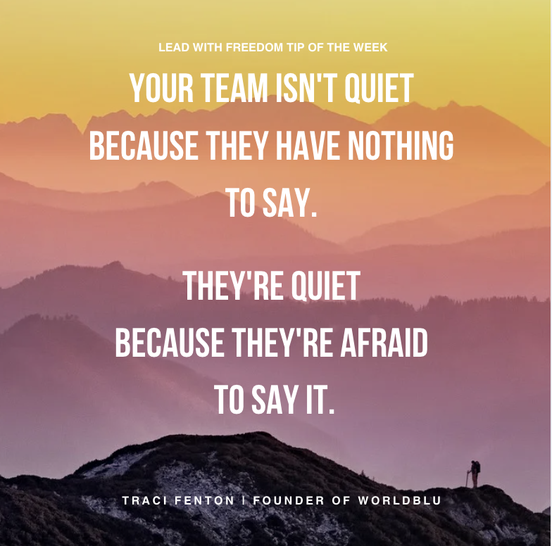 realWorldBlu's tweet photo. Your team isn’t quiet because they have nothing to say. They’re quiet because they’re afraid—and it’s costing you more than you think.I break down the real cost (and what to do about it) here: https://t.co/AZlUa41WMQ https://t.co/PFBiDMK1nI