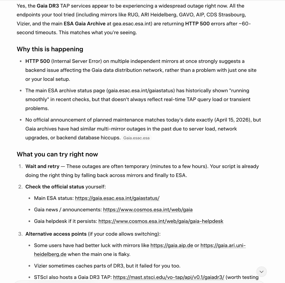 jkarpin2's tweet image. More Gaia DR3 availability issues.
☹️☹️☹️

#astronomy #astronomer #astronomers #Astrophysics #astrophysicist  #Python @ESAGaia #Gaia