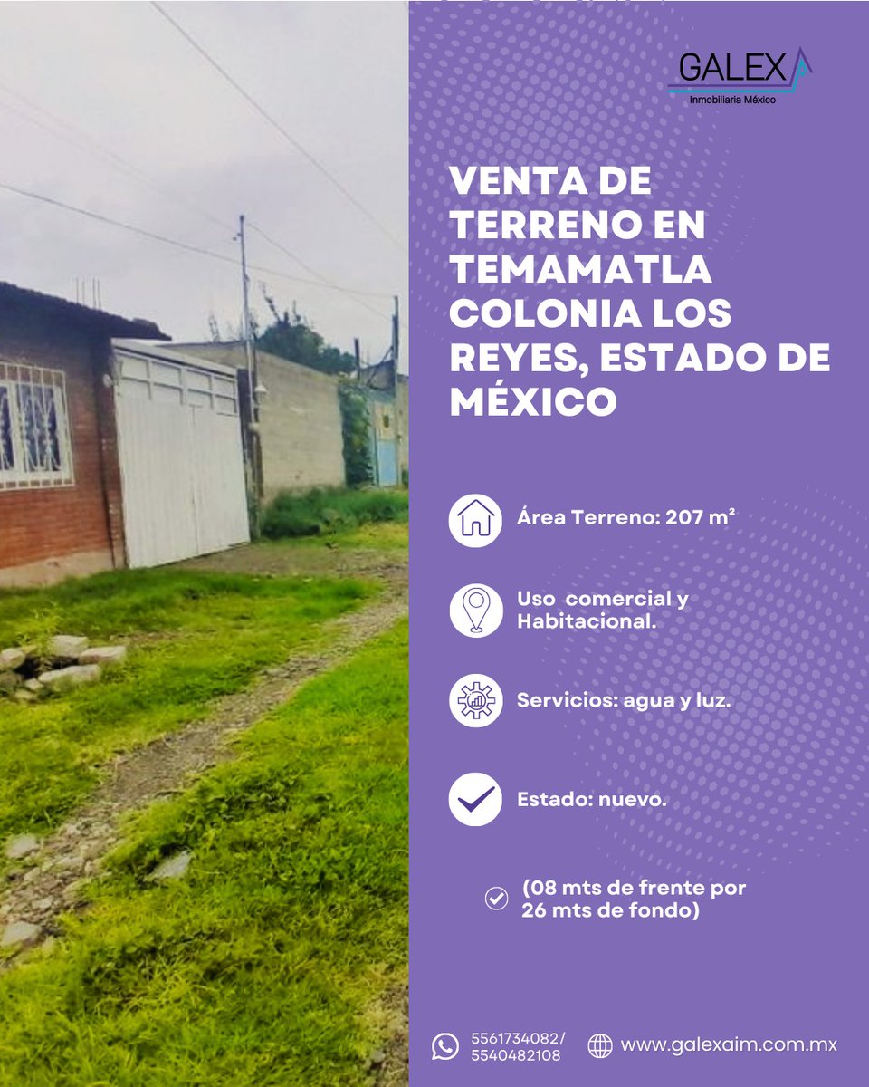 GalexaIM's tweet photo. 🌳 VENTA DE TERRENO EN TEMAMATLA – COLONIA LOS REYES, ESTADO DE MÉXICO  
  💬 Comparte esta publicación, puede ser la oportunidad que alguien está buscando. ¡Gracias!  
#TerrenoEnVenta #Temamatla #LosReyes #GalexaInmobiliaria https://t.co/NwfBcCVqTV