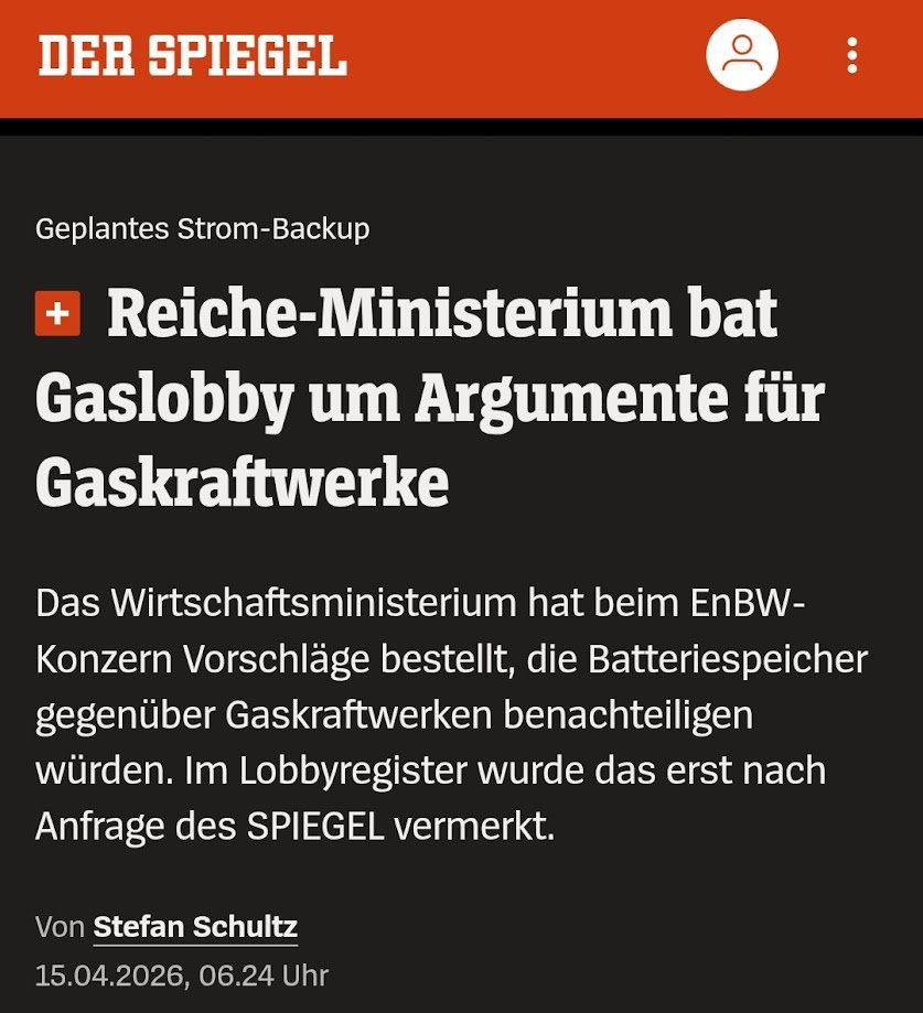 42tw1tter1sd3ad's tweet photo. Stellt euch mal vor, was los wäre, wenn Habeck die Batteriespeicher Lobby Aktion von KathErina Reiche bei einem Windkraftunternehmen o.ä. gemacht hätte!! Was wäre da los gewesen? Stattdessen bei Springer kein Wort dazu…
👇👇👇 https://t.co/psmVNPI7Nu