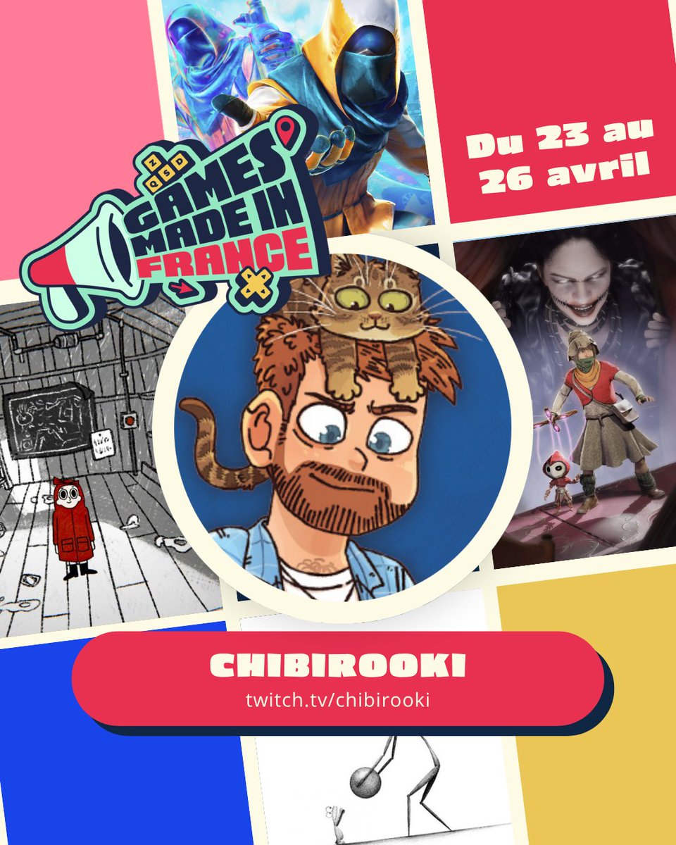 Chibirooki's tweet photo. Du 23 au 26 avril, je serai sur Twitch avec @JeuxMadeInFR pour mettre en avant le jeu vidéo français 🇫🇷

🎮 Cette année, Games Made In France voit grand : lives chez MisterMV + des streameur·euse·s à distance pour découvrir plein de pépites !

Hâte de vivre ça avec vous 👀 https://t.co/iDLrvTtIZB