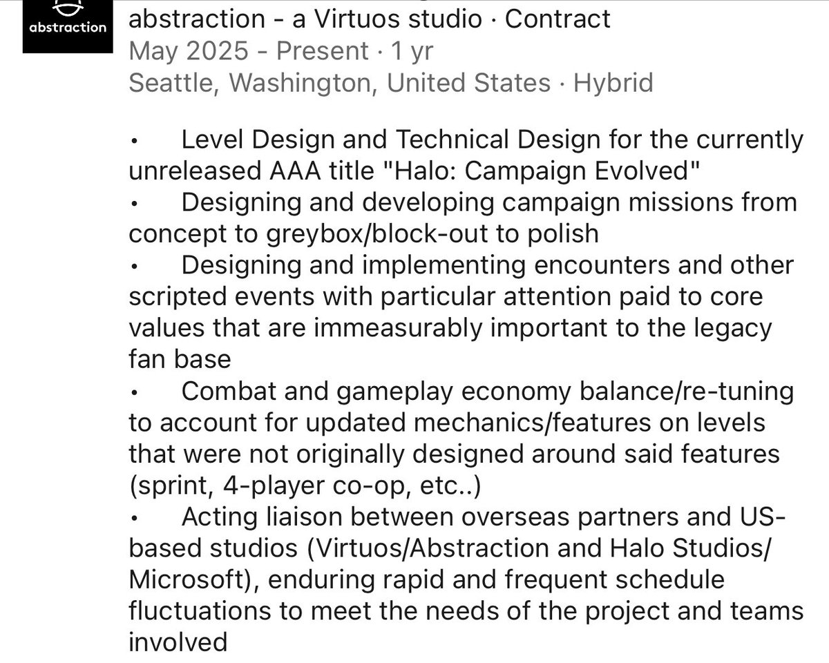 Mr_Rebs_'s tweet image. Incase anyone had doubts about this report, here is direct confirmation that Abstraction is handling a significant amount of Halo Campaign Evolved’s development (level and technical design). #Halo