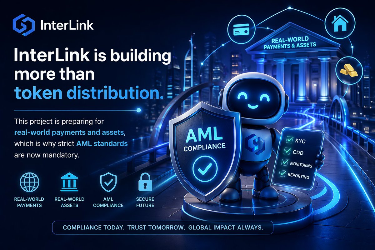 Ahmedbulchaa's tweet photo. InterLink is building more than token distribution.
This project is preparing for real-world payments and assets, which is why strict AML standards are now mandatory.
#InterLink #ITLG #ITL #ITLX https://t.co/uW0aqjnNEp