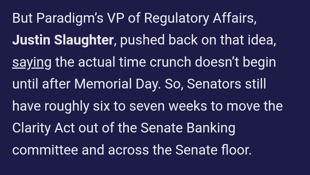 ChartNerdTA's tweet image. 🚨 #CLARITY: Senators still have roughly 6-7 weeks to move the Clarity Act across the Senate floor.