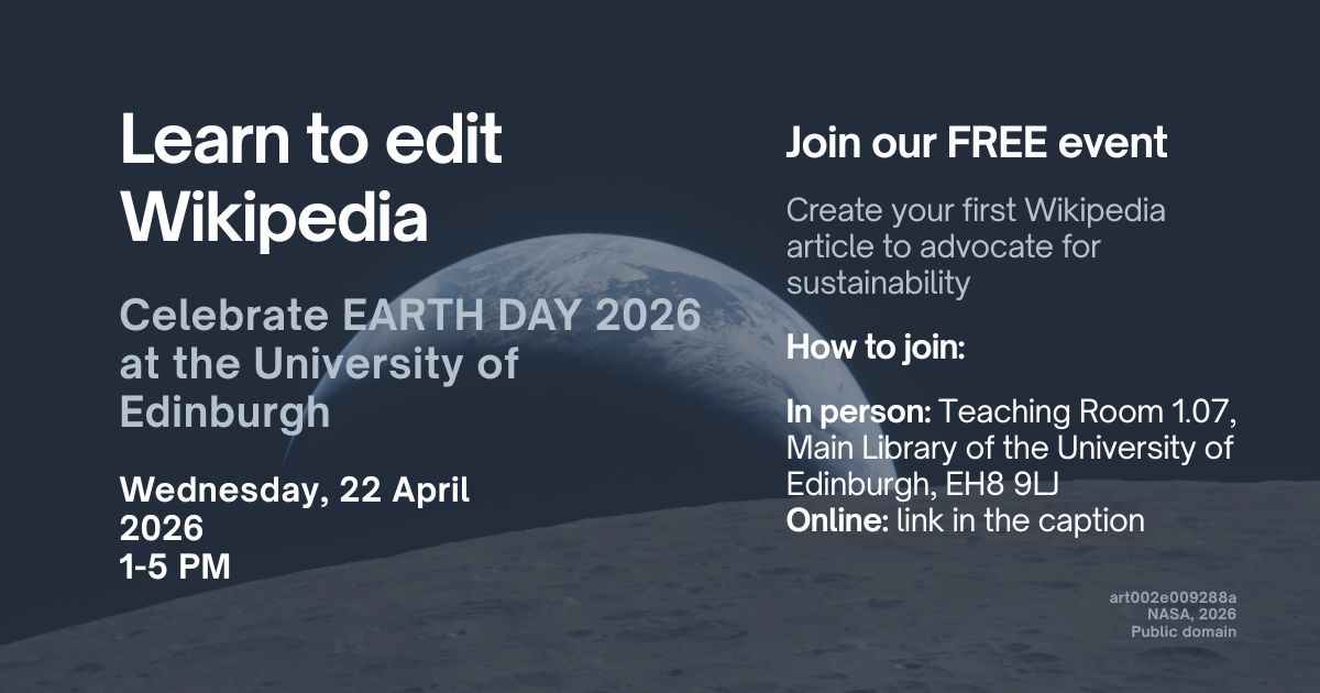 emcandre's tweet image. Learn how to edit Wikipedia on Wed 22nd April as your 'Day to make a difference' to improve the information available globally for World Earth Day 2026.

#WeCanEdit 

Book your place on Eventbrite: eventbrite.co.uk/e/learn-to-edi…

#OER #Wikipedia #WikimediaUK #EarthDay #WorldEarthDay